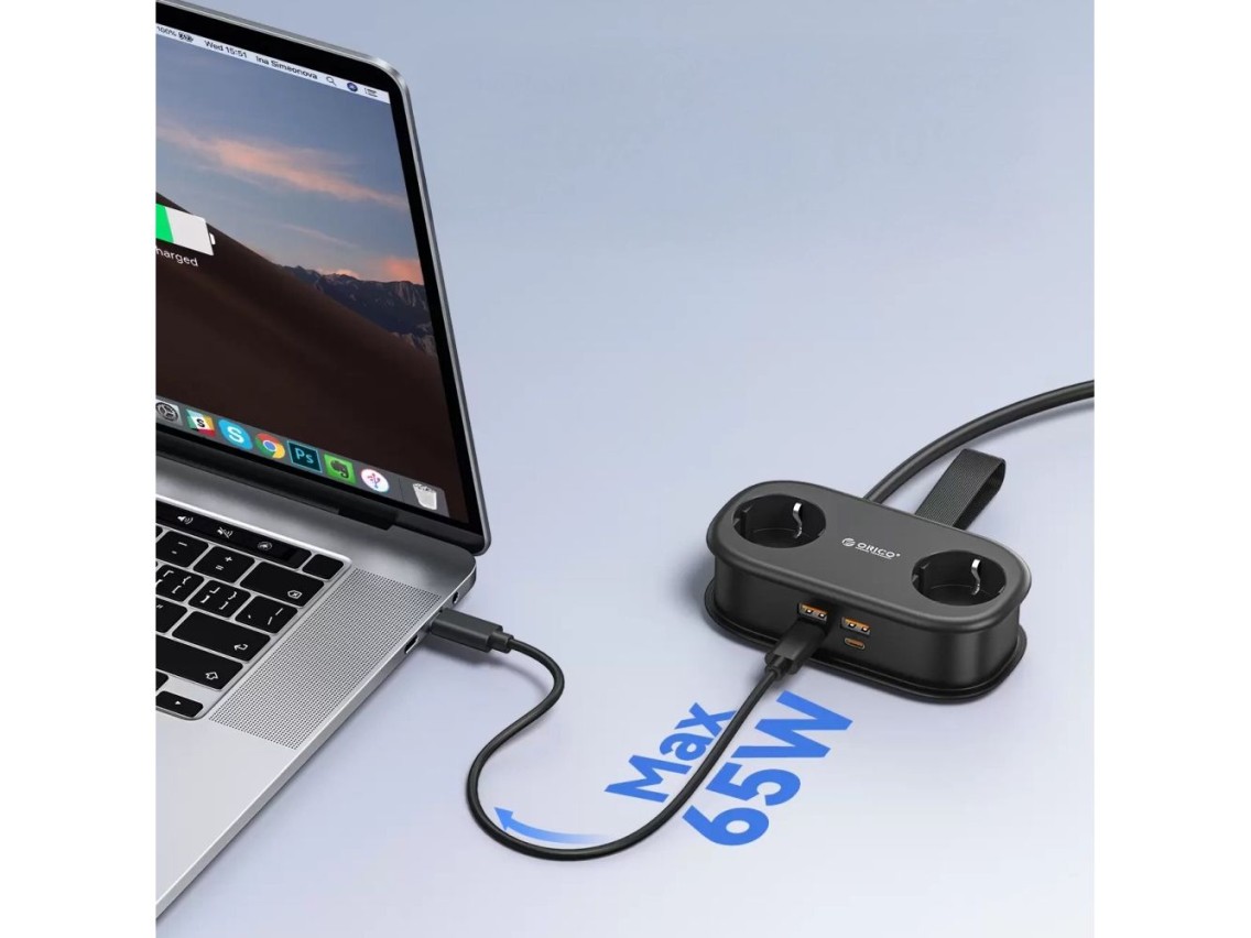 Regleta de alimentación Orico AP3 de 20 W GaN 5 en 1: 2 puertos CA + 2 puertos USB-A + 1 puerto USB-