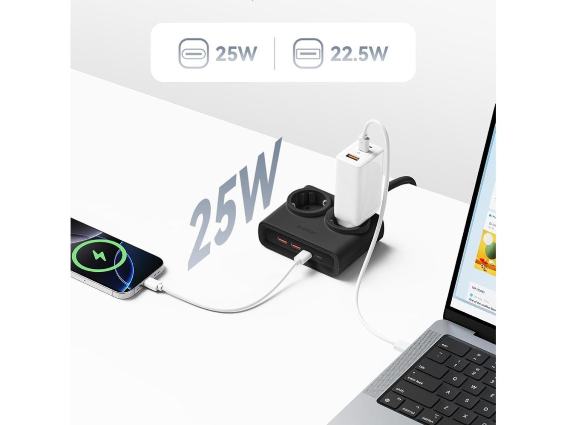 Orico PDC25 25W 6in1 Power Strip 2x AC + 2x USB-A + 2x USB-C - Black