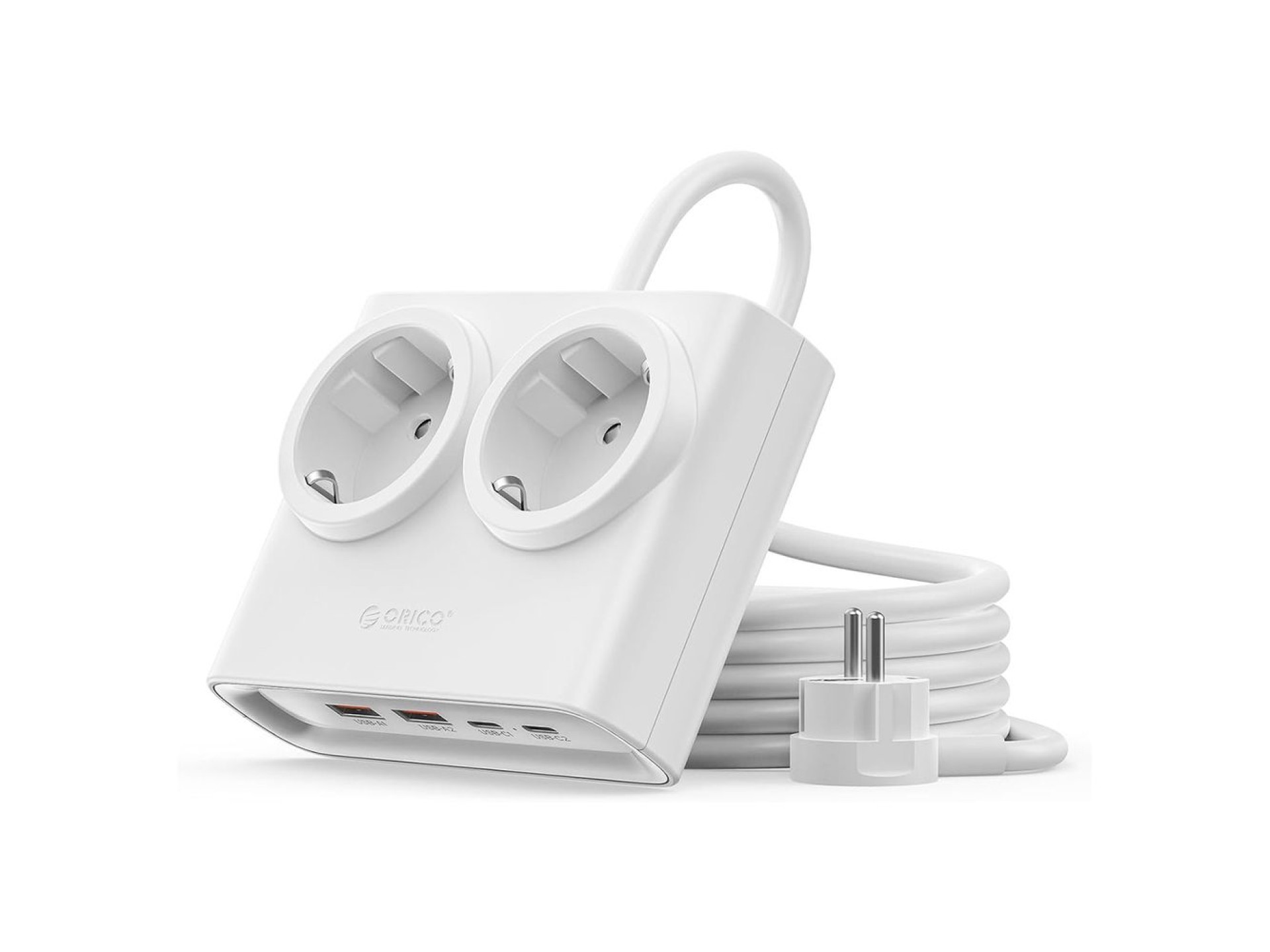 Régua de tomadas Orico PDC25 25W 6 em 1: 2x AC + 2x USB-A + 2x USB-C - Branca