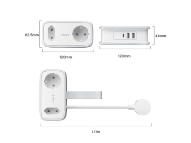Orico AP3 65W GaN 6in1 Power Strip 2x AC + 2x USB-A + 2x USB-C - White Orico AP3 65W GaN 6in1 Power Strip 2x AC + 2x USB-A + 2x USB-C - White