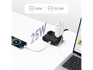 Orico PDC25 25W 6in1 Power Strip 2x AC + 2x USB-A + 2x USB-C - Black Orico PDC25 25W 6in1 Power Strip 2x AC + 2x USB-A + 2x USB-C - Black