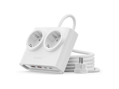 Régua de tomadas Orico PDC25 25W 6 em 1: 2x AC + 2x USB-A + 2x USB-C - Branca Régua de tomadas Orico PDC25 25W 6 em 1: 2x AC + 2x USB-A + 2x USB-C - Branca