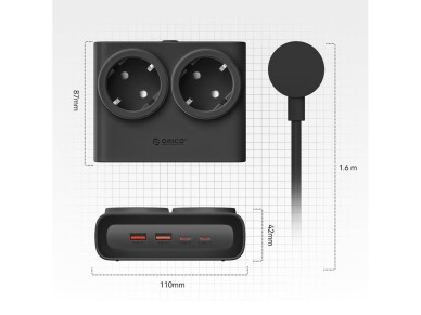 Orico PDC25 25W 6in1 Power Strip 2x AC + 2x USB-A + 2x USB-C - Black Orico PDC25 25W 6in1 Power Strip 2x AC + 2x USB-A + 2x USB-C - Black