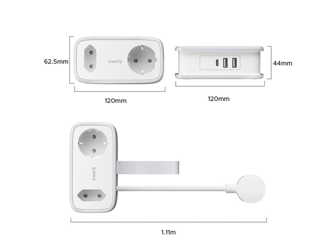 Orico AP3 65W GaN 6in1 Power Strip 2x AC + 2x USB-A + 2x USB-C - White