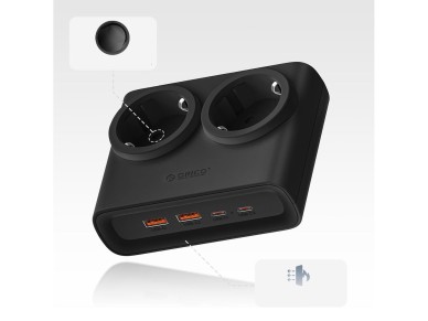 Orico PDC25 25W 6in1 Power Strip 2x AC + 2x USB-A + 2x USB-C - Black Orico PDC25 25W 6in1 Power Strip 2x AC + 2x USB-A + 2x USB-C - Black