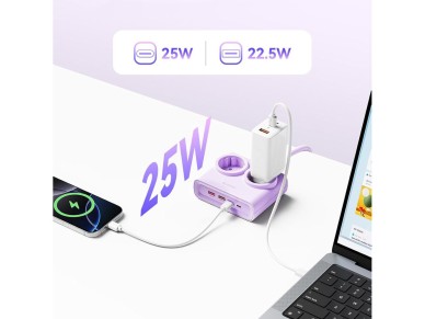Régua de energia Orico PDC25 25W 6 em 1: 2 tomadas AC + 2 portas USB-A + 2 portas USB-C - Roxa Régua de energia Orico PDC25 25W 6 em 1: 2 tomadas AC + 2 portas USB-A + 2 portas USB-C - Roxa