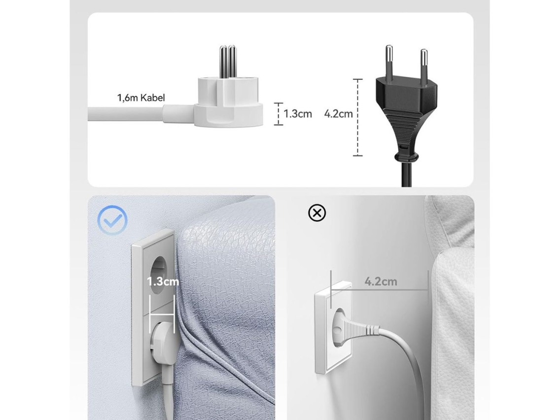 Régua de tomadas Orico PDC25 25W 6 em 1: 2x AC + 2x USB-A + 2x USB-C - Branca