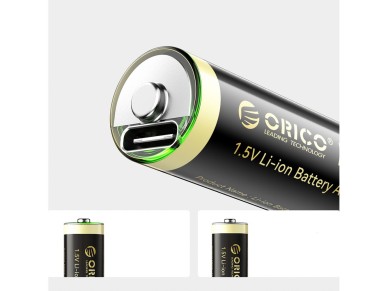 Bateria de l�tio Orico Ener-G EG5C 1,5V 2100mWh AA recarreg�vel via USB-C com cabo de carregamento (