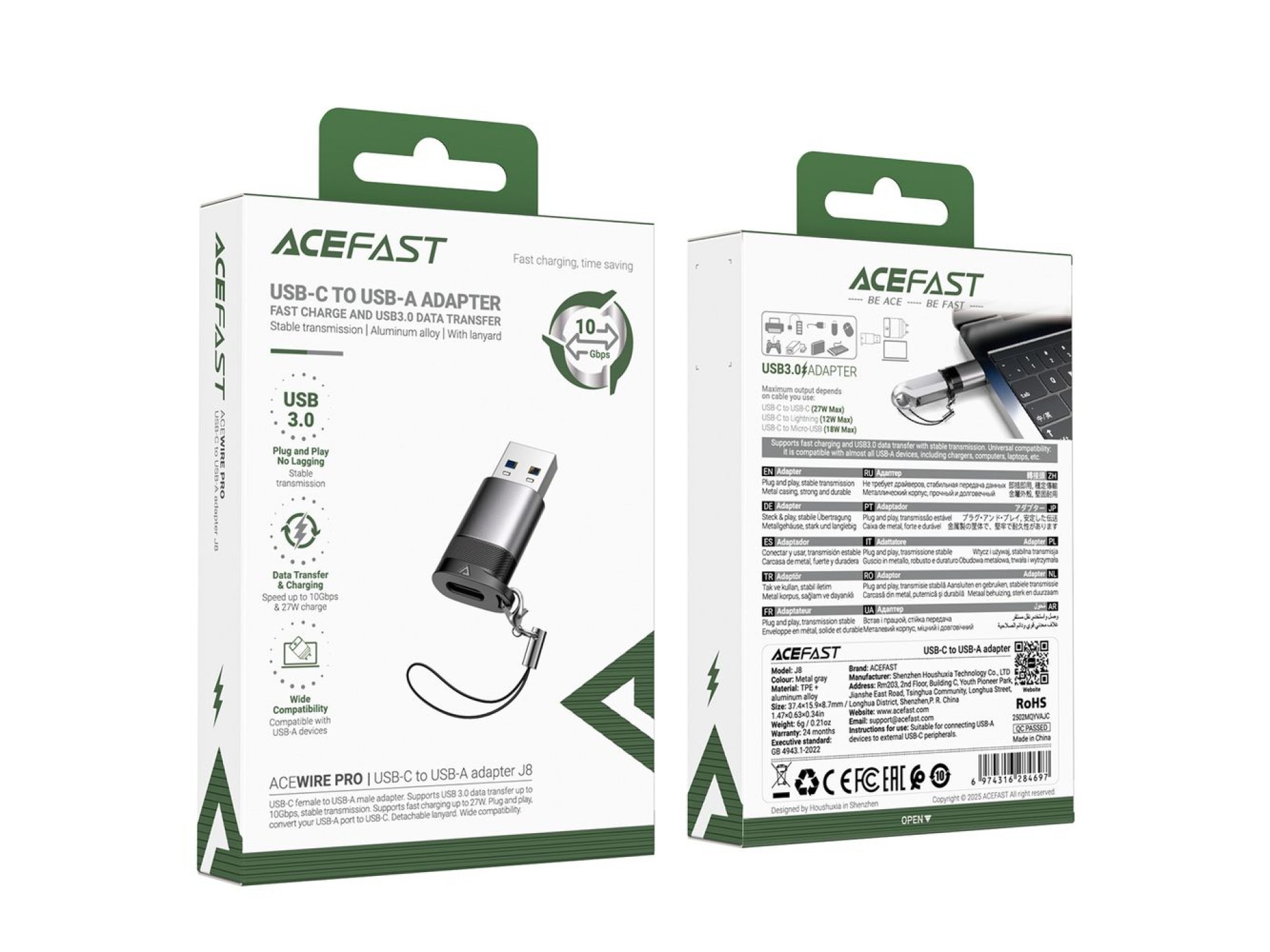 Acefast J8 USB-C - USB-A Adapter - Gray