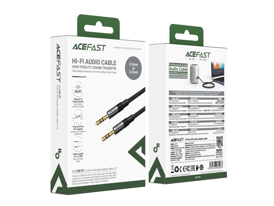 Cabo AUX Acefast J10 mini jack 3,5 mm 1 m - preto