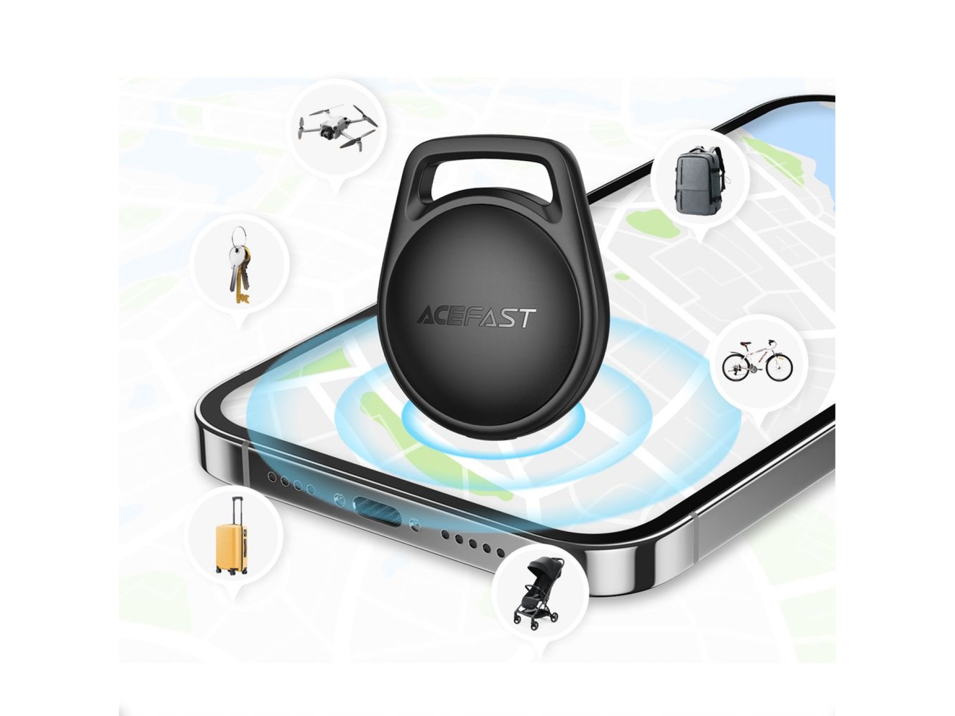 Acefast S2 Bluetooth Locator Compatible with Apple Find My - Black