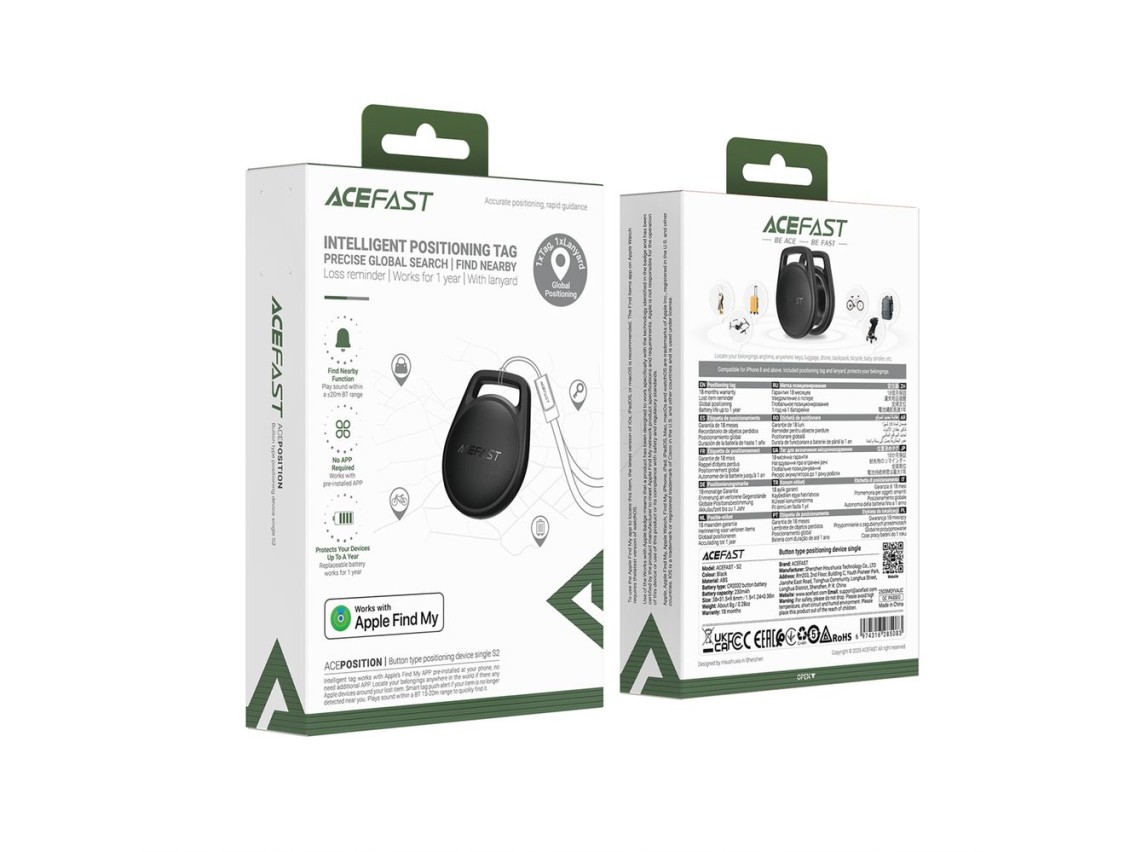 Acefast S2 Bluetooth Locator Compatible with Apple Find My - Black