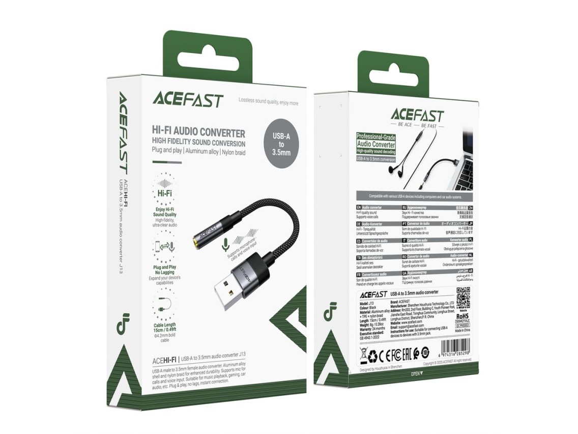 Acefast J13 USB-A to 3.5mm mini jack adapter - black