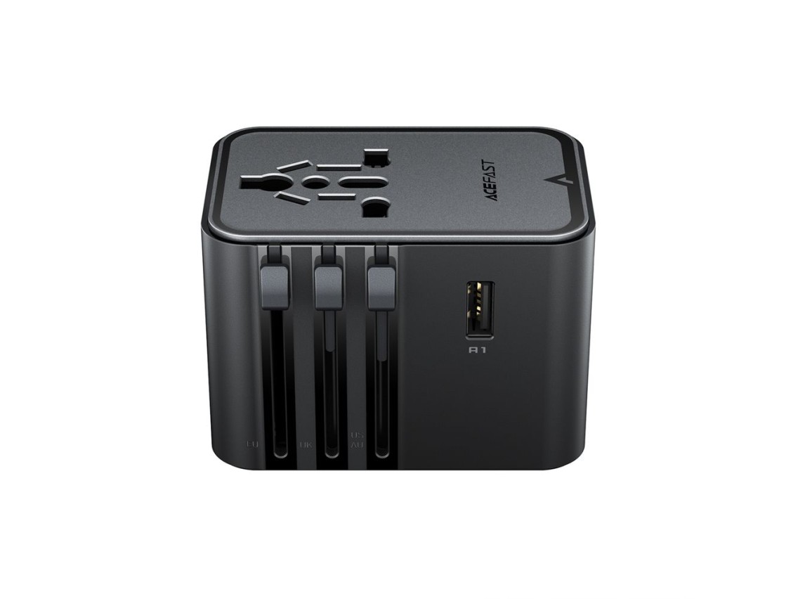 Adaptador de viagem Acefast Z8 GaN 45W com 3 portas USB-C + 2 portas USB-A e tomada CA de 2500W - Pr