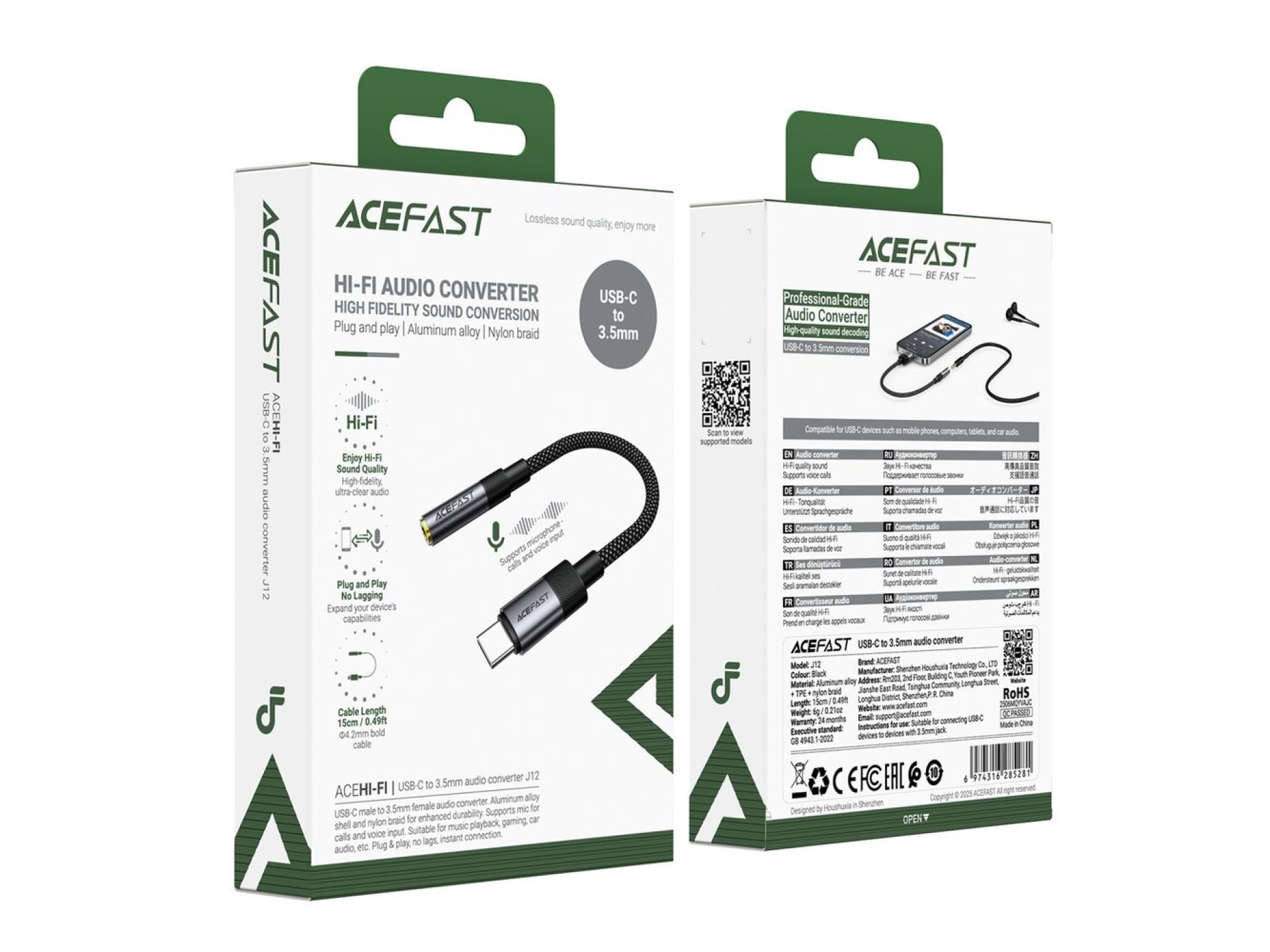 Acefast J12 USB-C to 3.5mm mini jack adapter - black