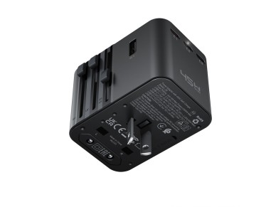 Adaptador de viagem Acefast Z8 GaN 45W com 3 portas USB-C + 2 portas USB-A e tomada CA de 2500W - Pr