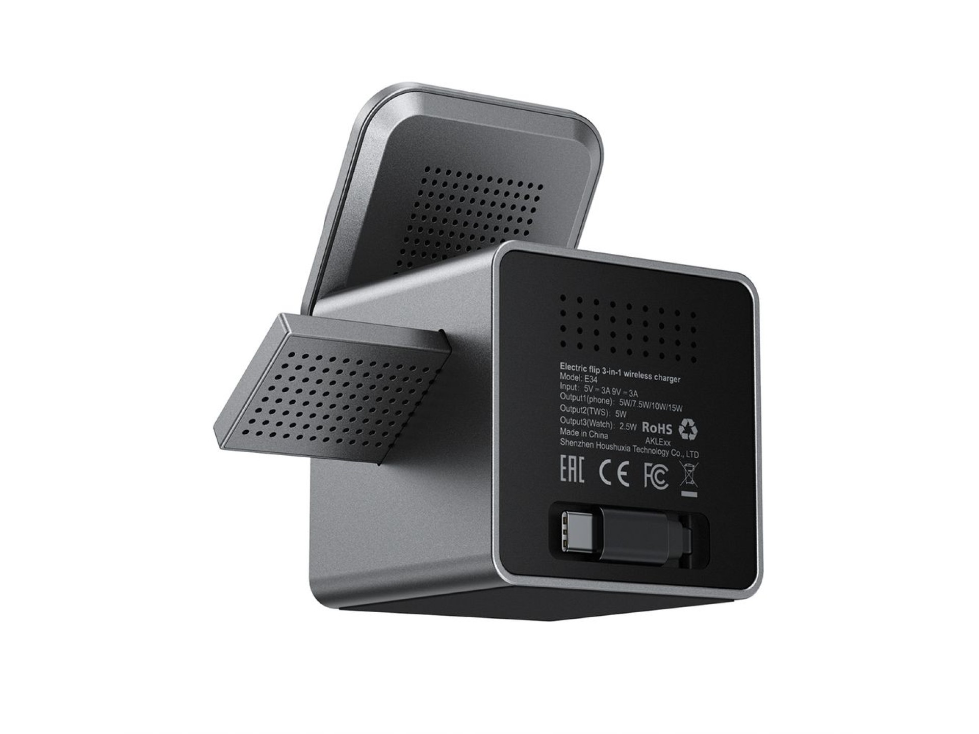 Cargador inductivo Acefast E34 de 22,5 W 3 en 1 con cable integrado para smartphone y smartwatch - g