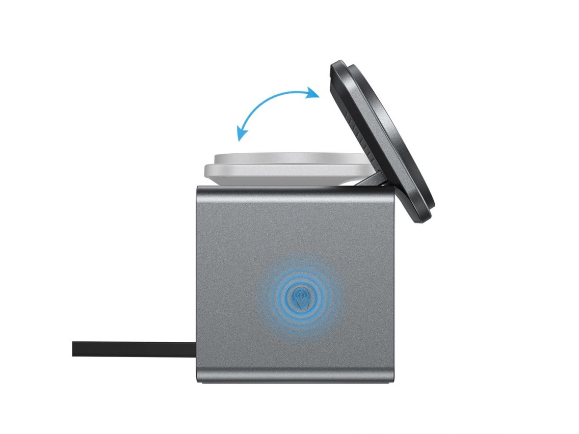 Acefast E34 22.5W 3-in-1 inductive charger with built-in cable for smartphone and smartwatch - gray