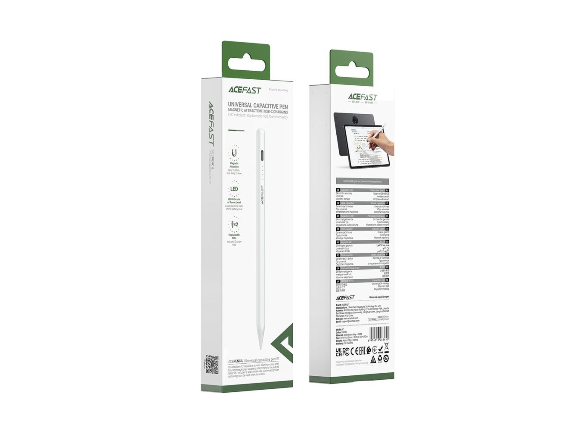 Lápiz óptico capacitivo universal Acefast V1 con 2 puntas intercambiables - Blanco