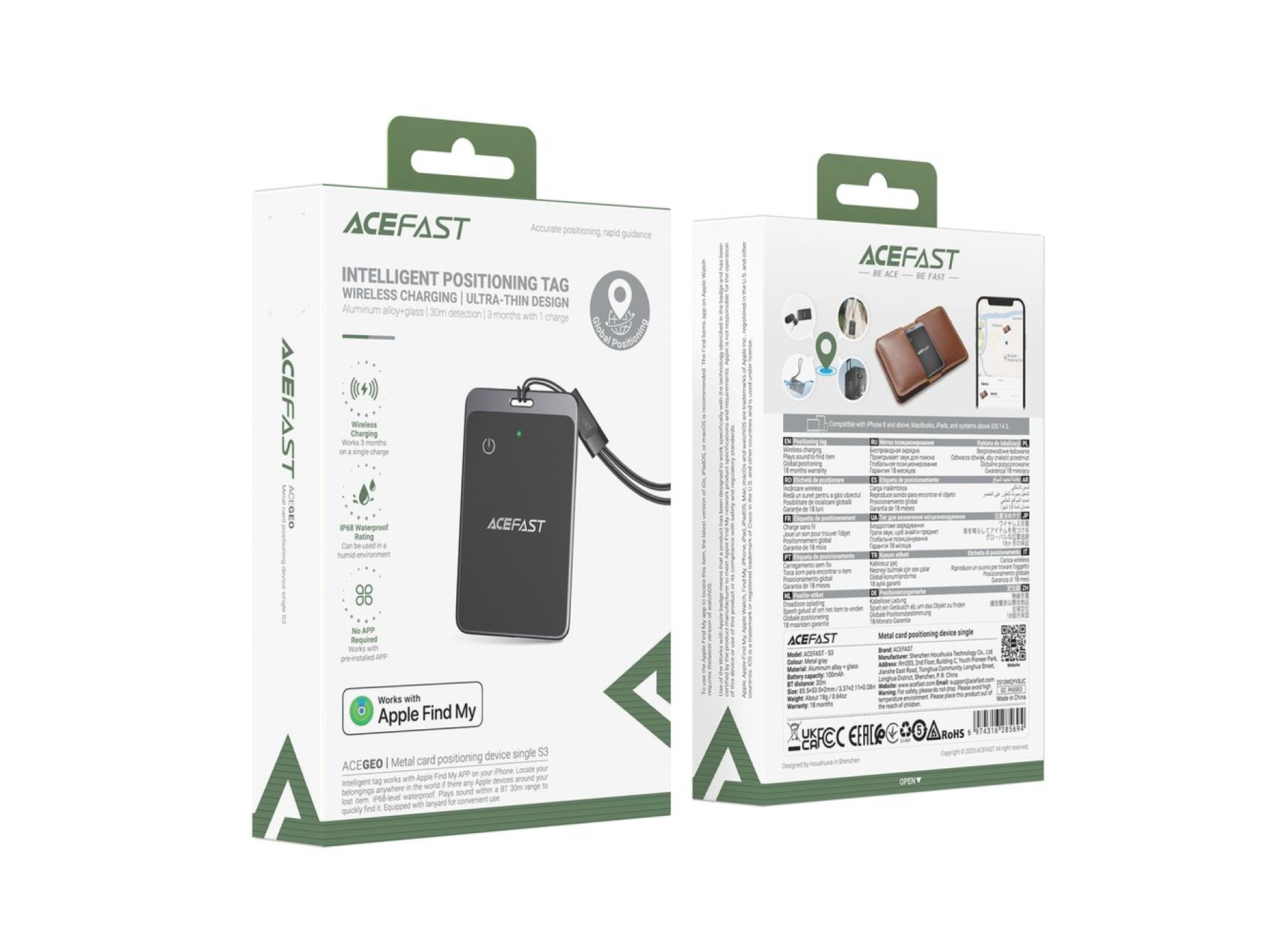 Dispositivo de posicionamento de cartão metálico Acefast S3, metal único, cinza