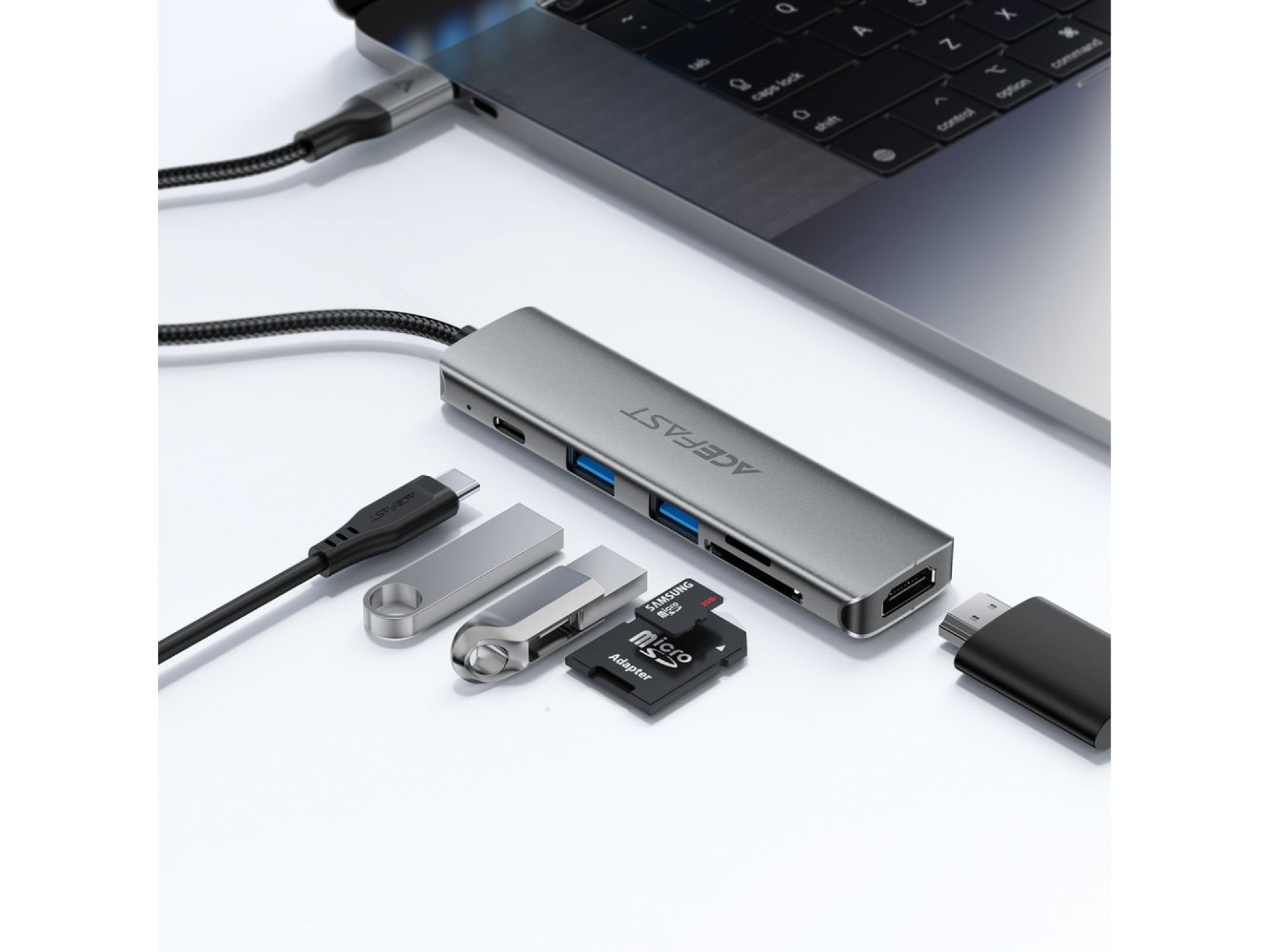 Acefast J18 USB Hub USB-C 6 en 1 HDMI 4K 60Hz PD90W Estación de acoplamiento - Gris