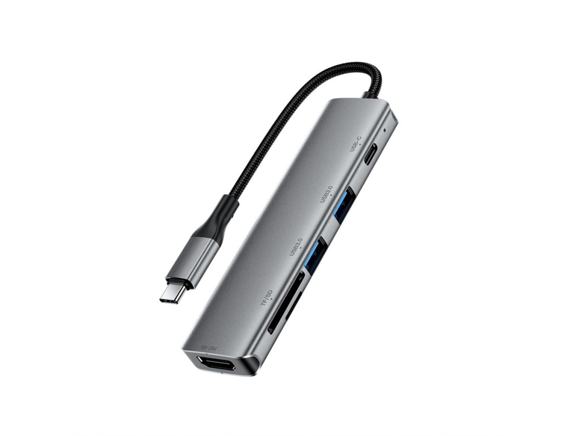 Acefast J18 USB Hub USB-C 6 en 1 HDMI 4K 60Hz PD90W Estación de acoplamiento - Gris