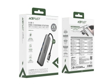 Acefast J18 USB Hub USB-C 6 en 1 HDMI 4K 60Hz PD90W Estaci�n de acoplamiento - Gris