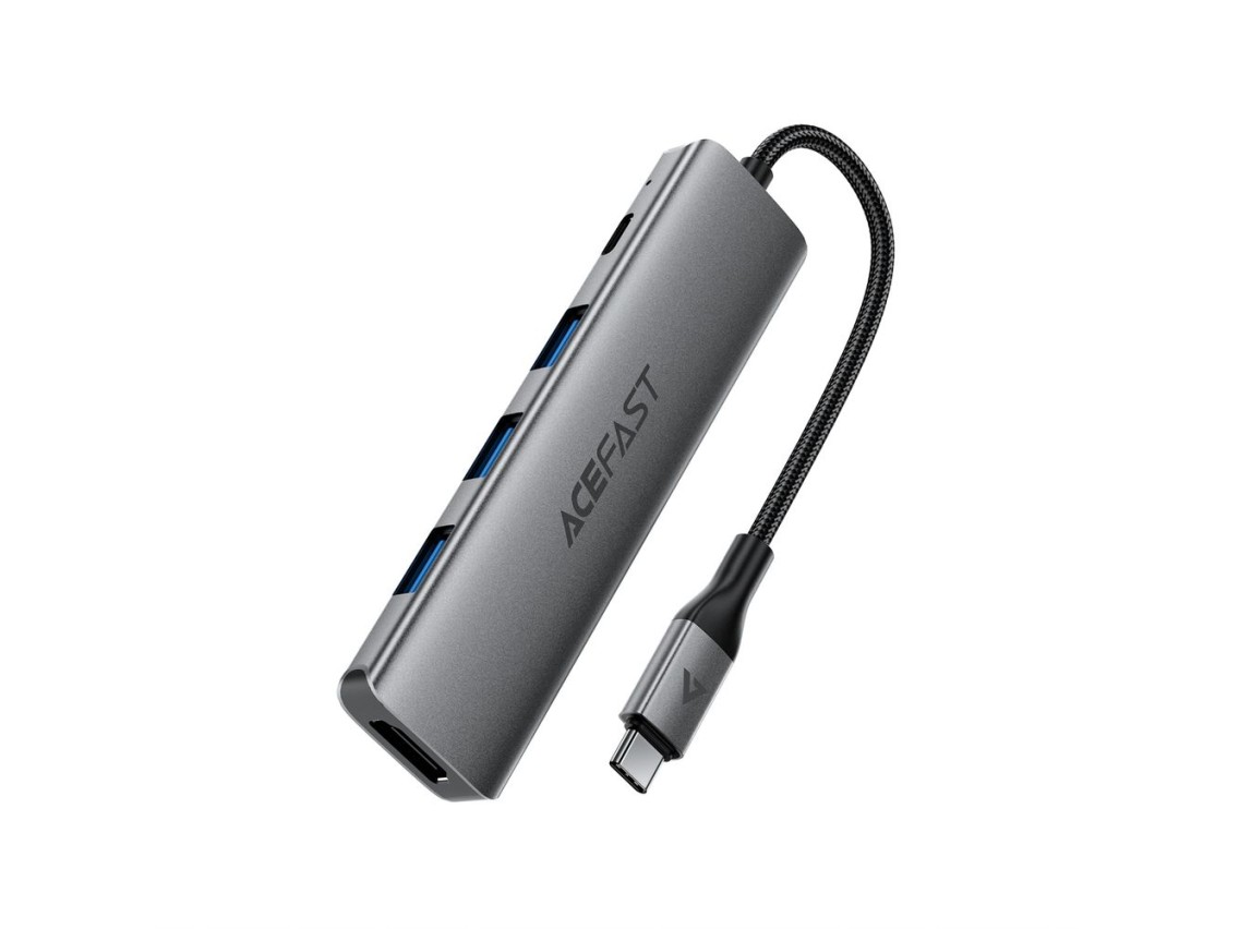 Acefast J16 USB Hub USB-C 5 en 1 HDMI 4K 60Hz PD90W Estación de acoplamiento - Gris