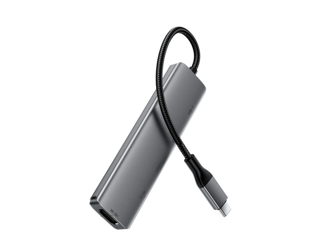 Acefast J18 USB Hub USB-C 6 en 1 HDMI 4K 60Hz PD90W Estación de acoplamiento - Gris