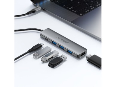Acefast J16 USB Hub USB-C 5 en 1 HDMI 4K 60Hz PD90W Estaci�n de acoplamiento - Gris
