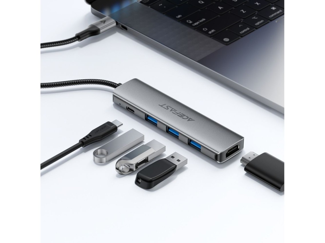 Acefast J16 USB Hub USB-C 5 en 1 HDMI 4K 60Hz PD90W Estación de acoplamiento - Gris