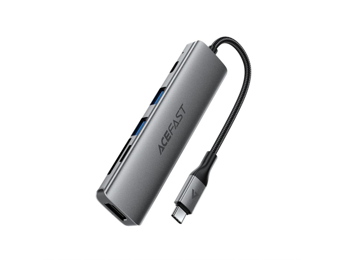 Acefast J18 USB Hub USB-C 6 en 1 HDMI 4K 60Hz PD90W Estación de acoplamiento - Gris