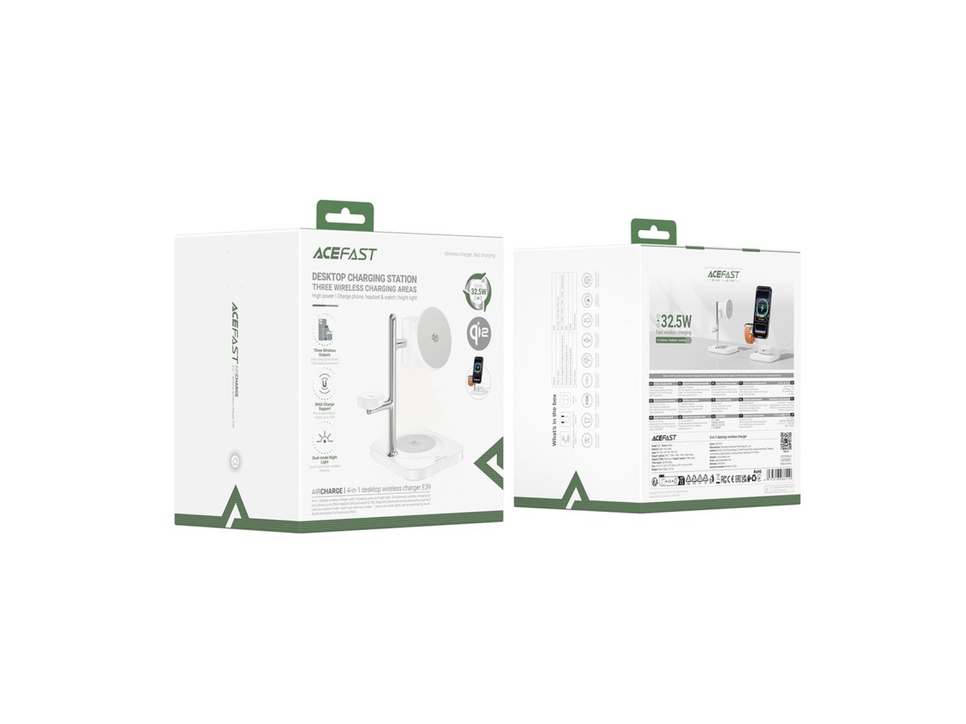 Carregador de mesa sem fio Acefast E39 Qi2.2 25W 4 em 1 para celular, relógio e fones de ouvido com