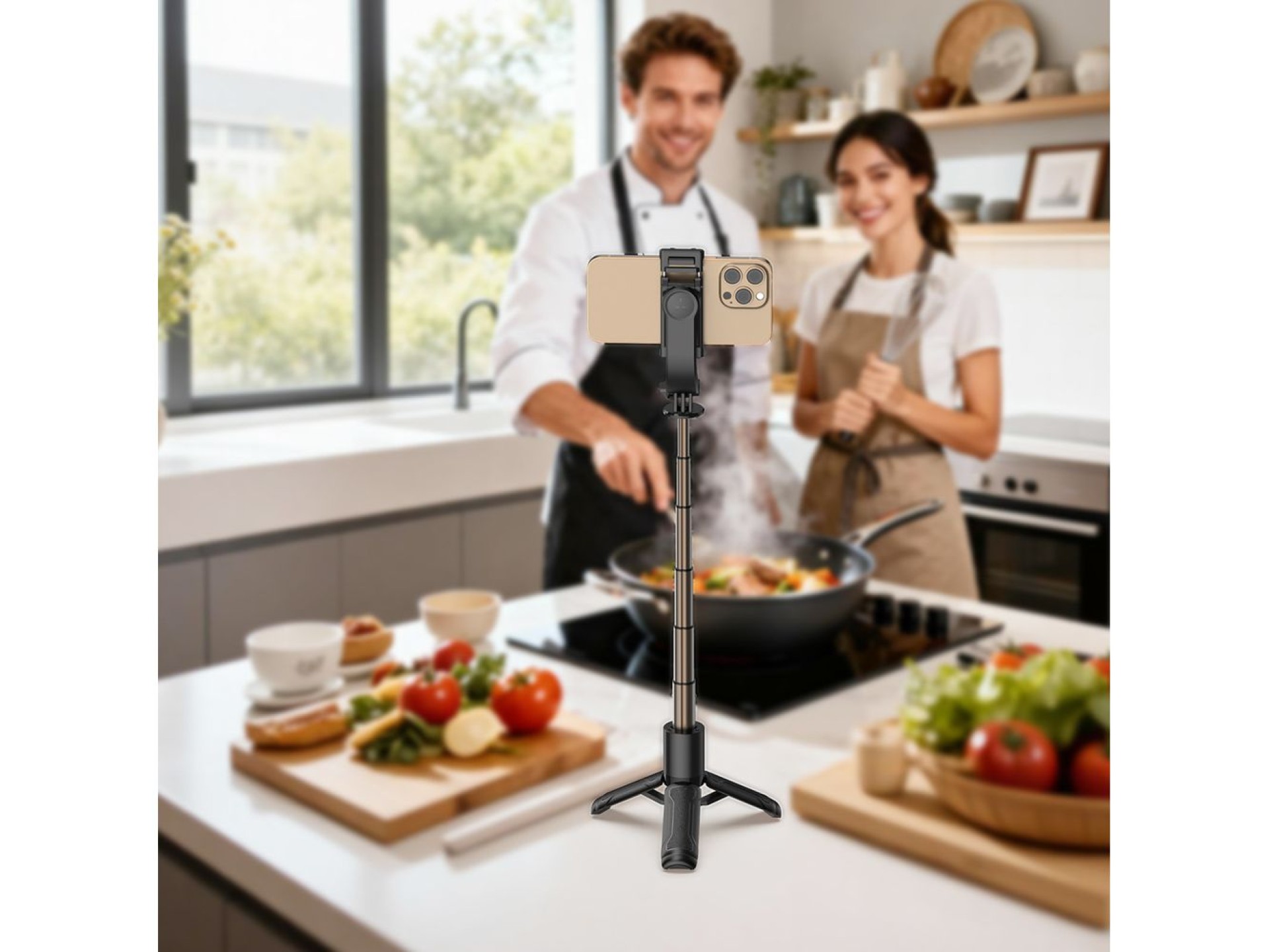 Bastão de selfie Acefast E42 com tripé automático e controle remoto Bluetooth de 63 cm - Preto
