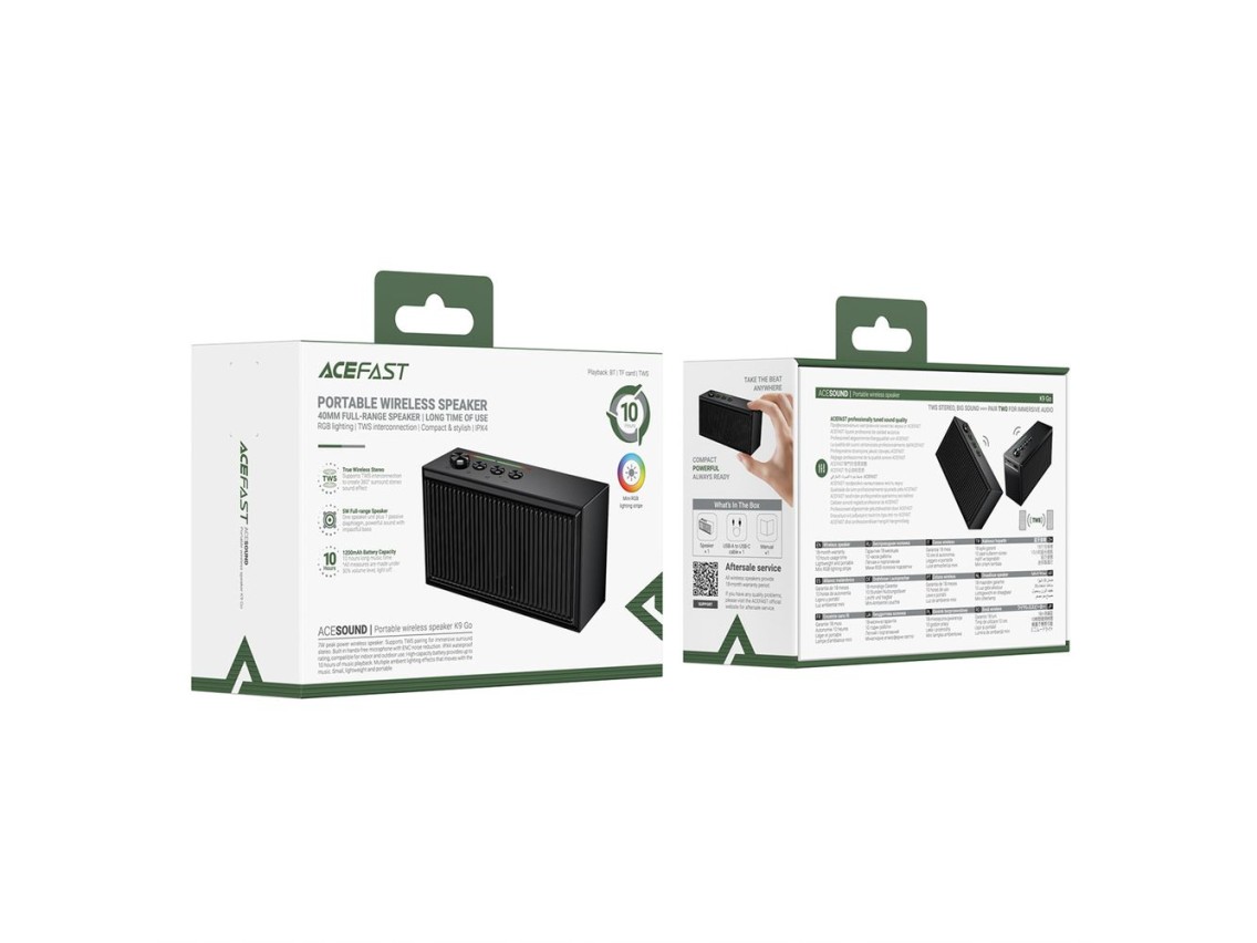 Altavoz Bluetooth Acefast K9 Go con estéreo y ENC - Negro