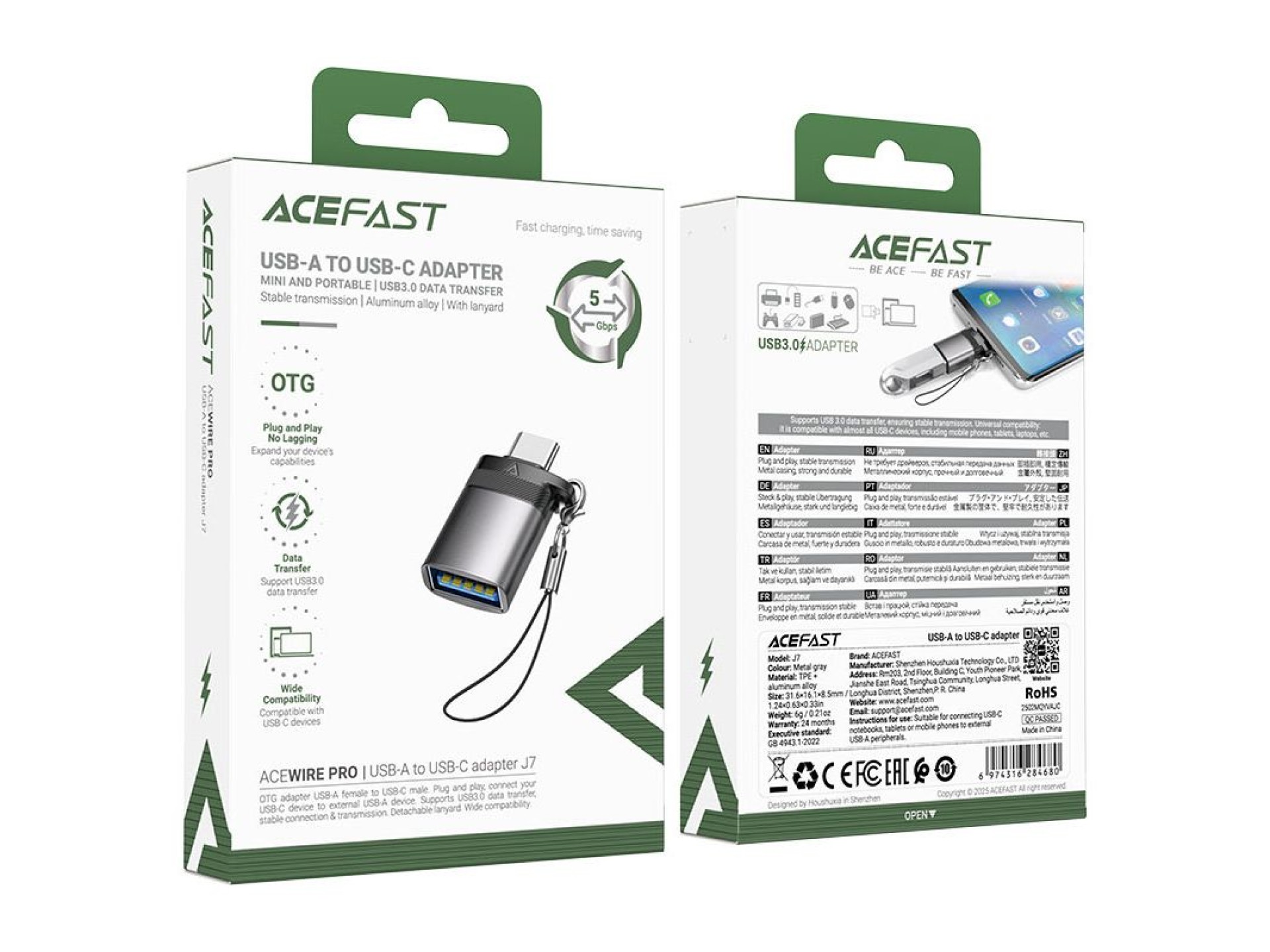 Acefast J7 USB-A - USB-C Adapter - Gray