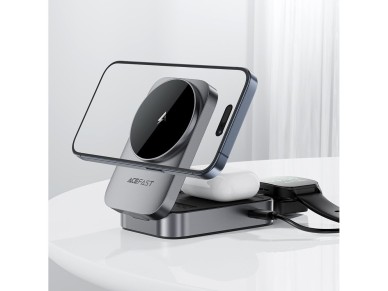 Acefast E22 3-in-1 Wireless Inductive Charging Station, MagSafe Compatible - Gray Acefast E22 3-in-1 Wireless Inductive Charging Station, MagSafe Compatible - Gray
