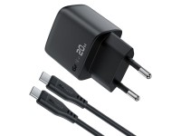 Carregador de parede Acefast A113 GaN PD 20W USB-C com visor e cabo USB-C - Preto Carregador de parede Acefast A113 GaN PD 20W USB-C com visor e cabo USB-C - Preto