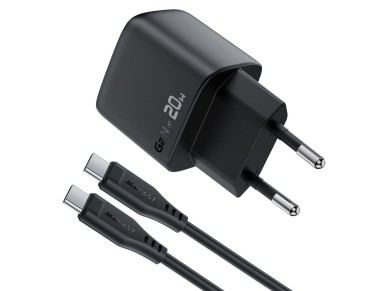 Acefast A113 GaN PD 20W USB-C Wall Charger with Display with USB-C Cable - Black Acefast A113 GaN PD 20W USB-C Wall Charger with Display with USB-C Cable - Black