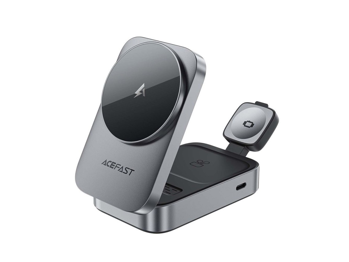 Estação de carregamento sem fio indutivo 3 em 1 Acefast E22, compatível com MagSafe - Cinza