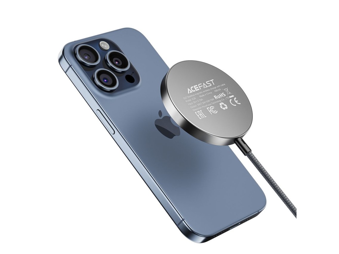 Cargador magnético inductivo Acefast E24 Qi2 de 15 W con cable USB-C de 1,2 m - Negro