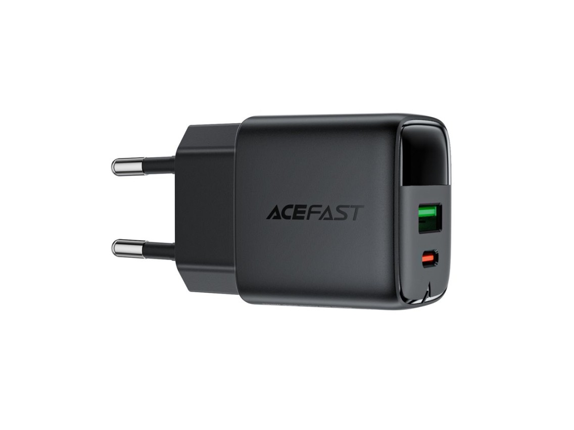 Cargador de pared Acefast A116 GaN PD de 35 W con USB-A y USB-C con pantalla - Negro