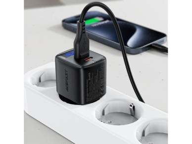 Acefast A116 GaN PD 35W USB-A USB-C Wall Charger with Display - Black Acefast A116 GaN PD 35W USB-A USB-C Wall Charger with Display - Black