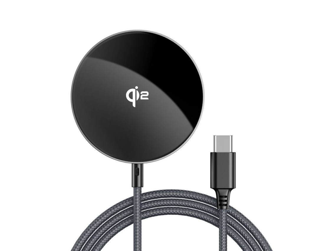 Cargador magnético inductivo Acefast E24 Qi2 de 15 W con cable USB-C de 1,2 m - Negro