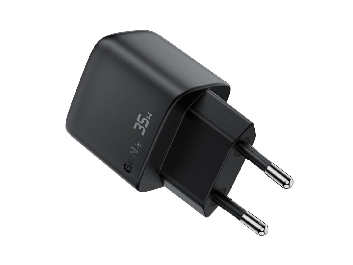 Cargador de pared Acefast A116 GaN PD de 35 W con USB-A y USB-C con pantalla - Negro