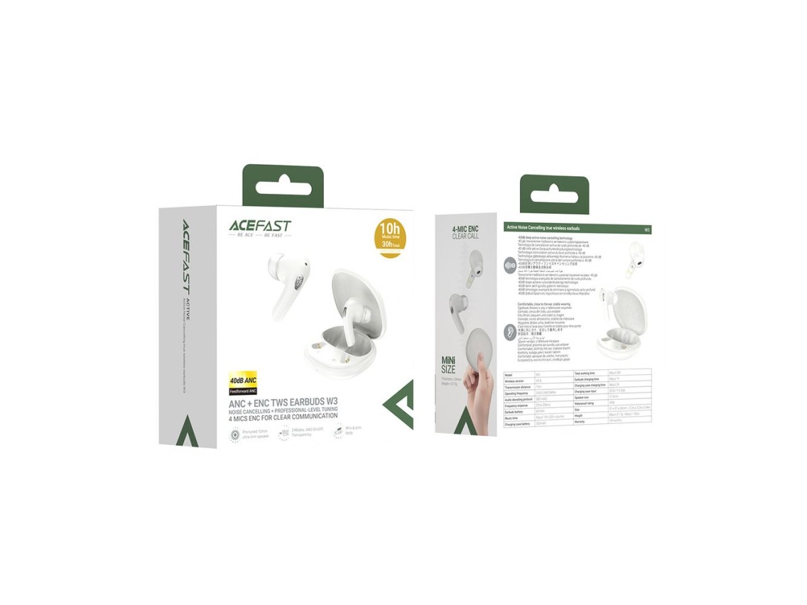 Acefast W3 In-Ear Wireless ANC TWS Headphones - White