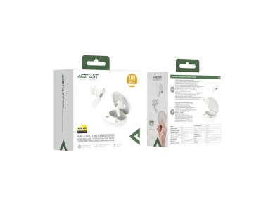 Fones de ouvido intra-auriculares sem fio Acefast W3 com cancelamento de ru�do ativo (ANC) - Branco
