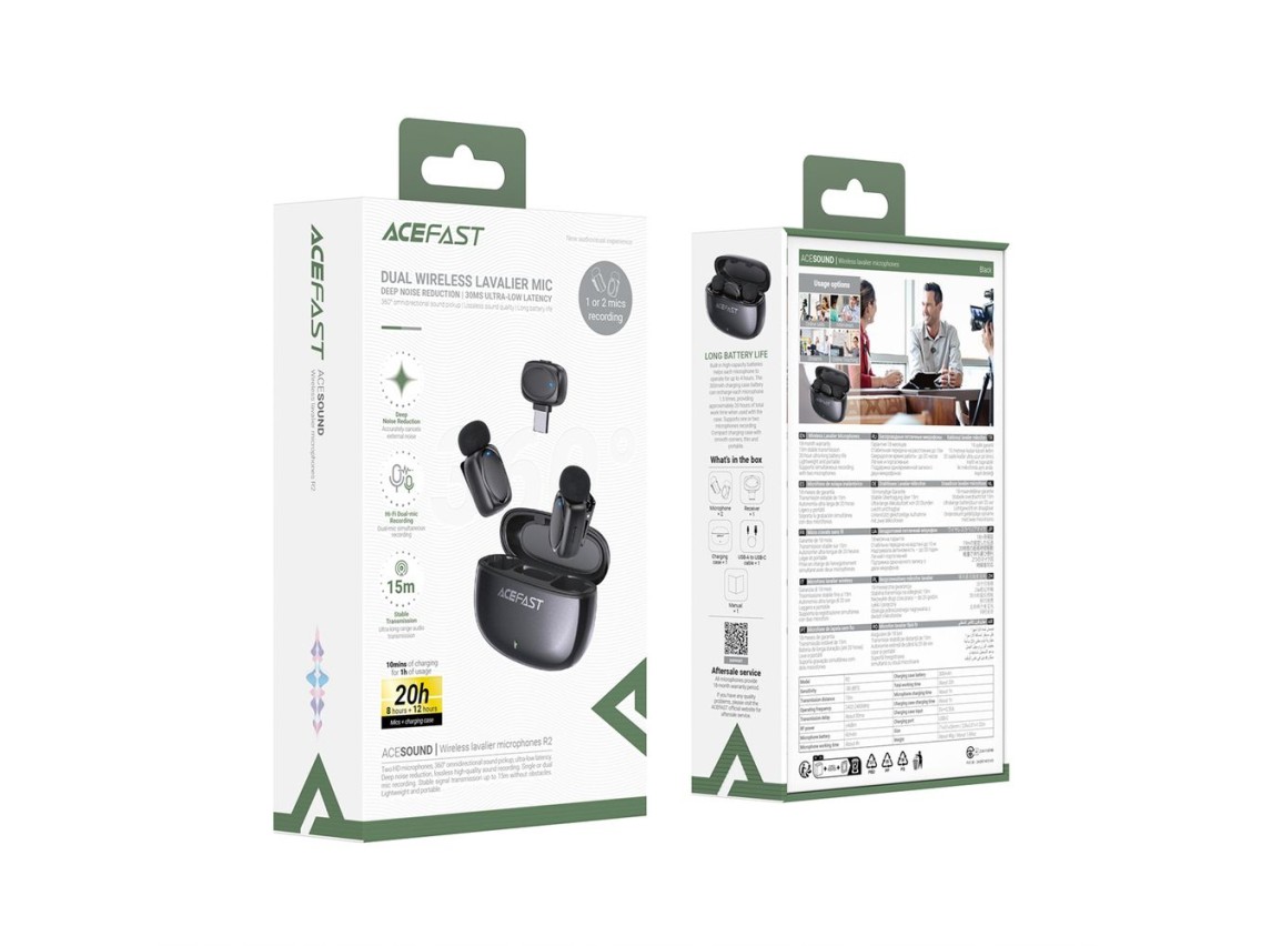Microfones de lapela sem fio Acefast R2 - Preto