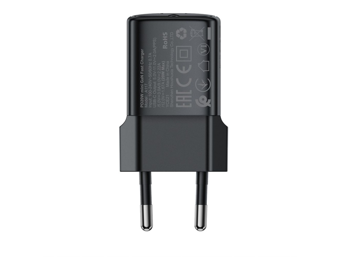 Carregador de parede USB-C Acefast A117 GaN PD 20W - Preto