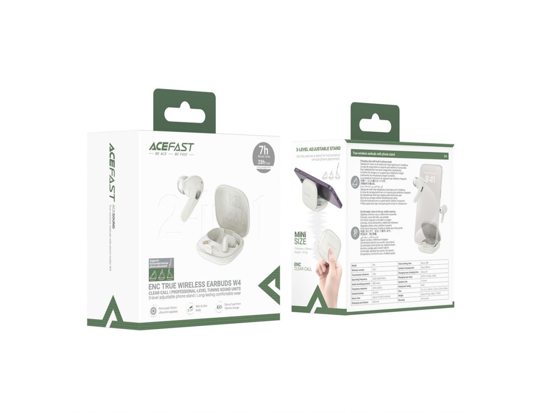 Fones de ouvido intra-auriculares sem fio Acefast W4 TWS com função de suporte para celular - branco